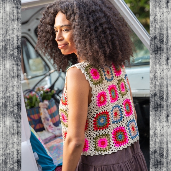 🌈 Granny Square crochet vest top by Natural Life free spirit boho hippie people - Picture 3 of 4
